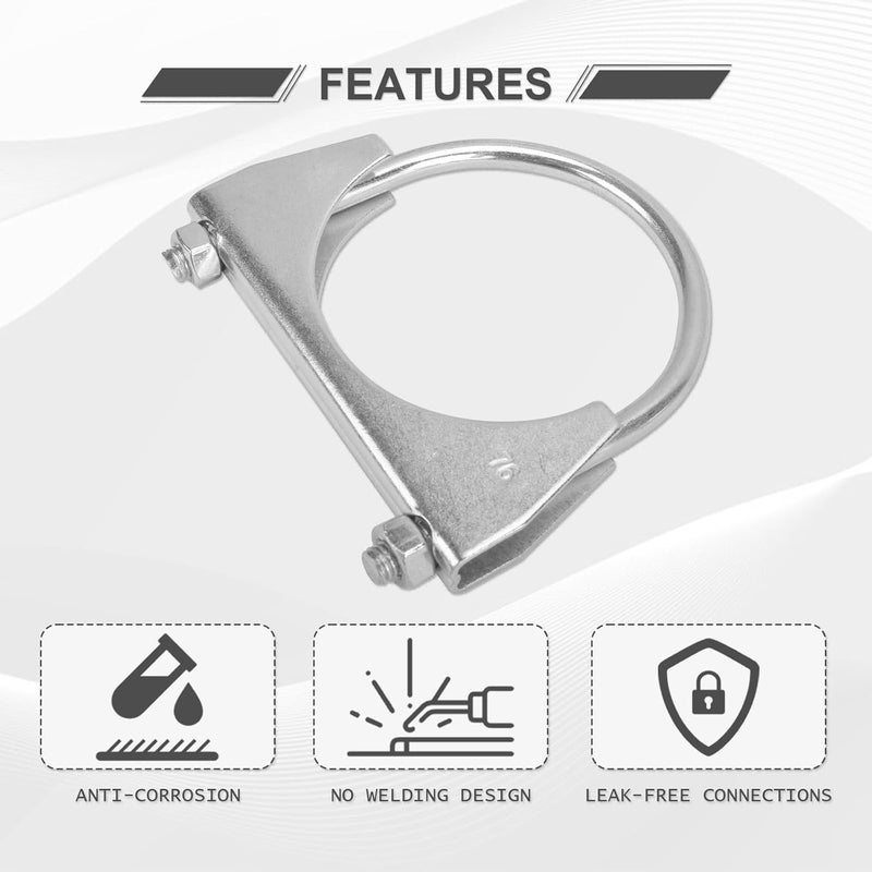 GESEXI 3"" U-shaped Exhaust Pipe Clamp Mild Steel Muffler Exhaust Clamps with Anti-Rust Coat Pack of 4 - Image 2